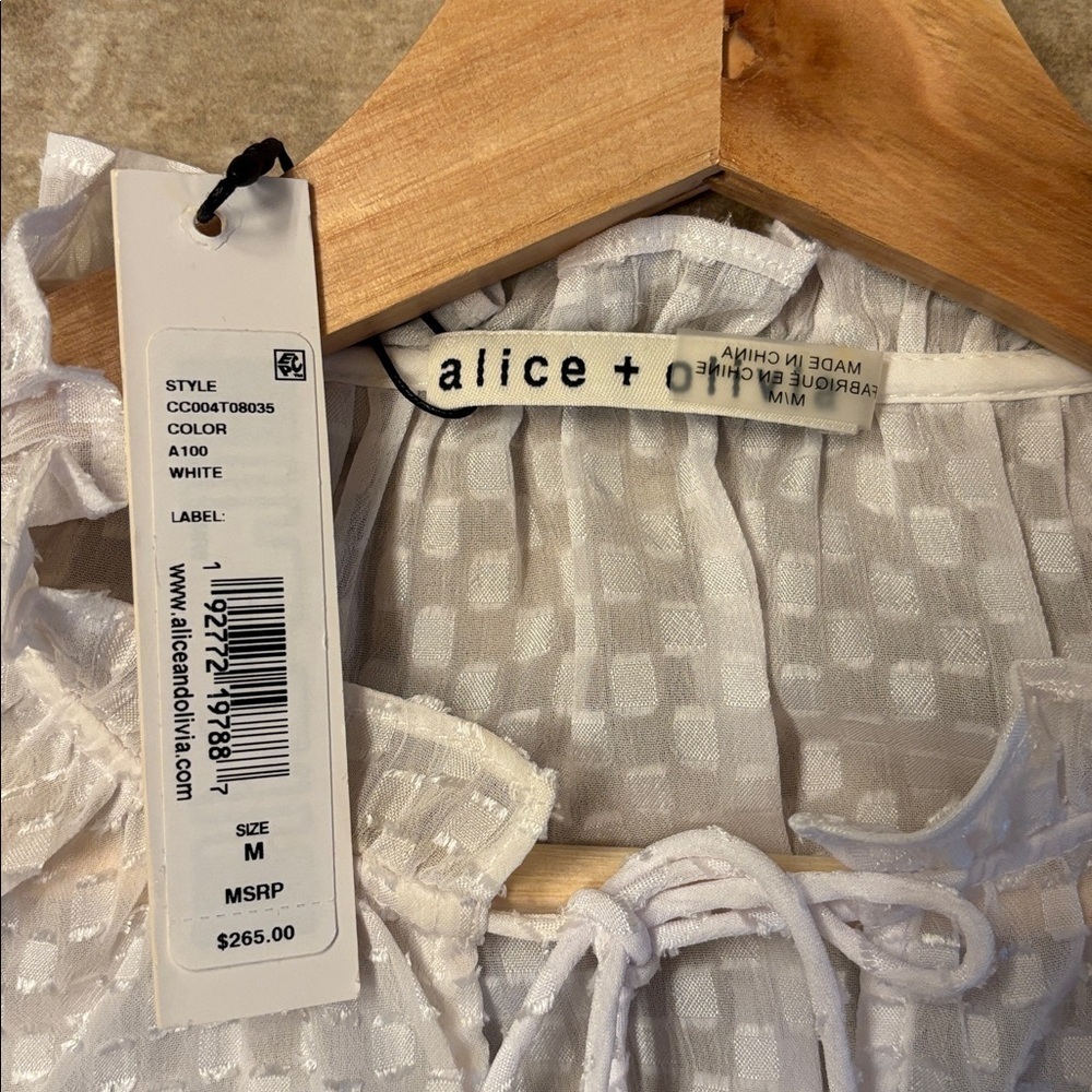 Alice + Olivia Sheer White Ruffle Blouse- NWT - Picture 3 of 4